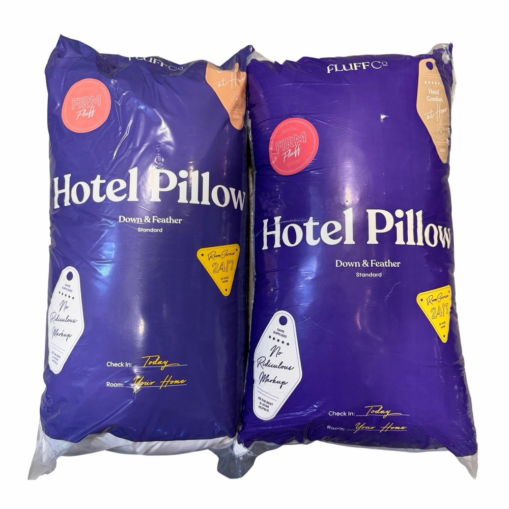 Fluff Co 2 PACK Down & Feather PILLOW FIRM & STANDARD SIZE BRAND NEW IN BAG!